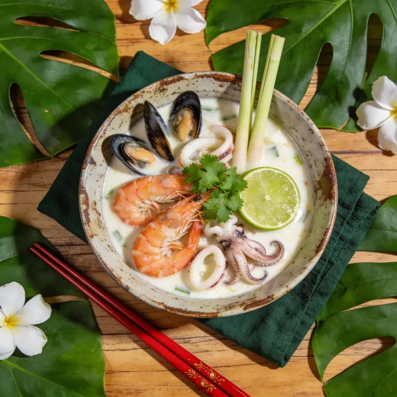 Пряный тайский суп с морепродуктами — курс «Паназиатская кухня»